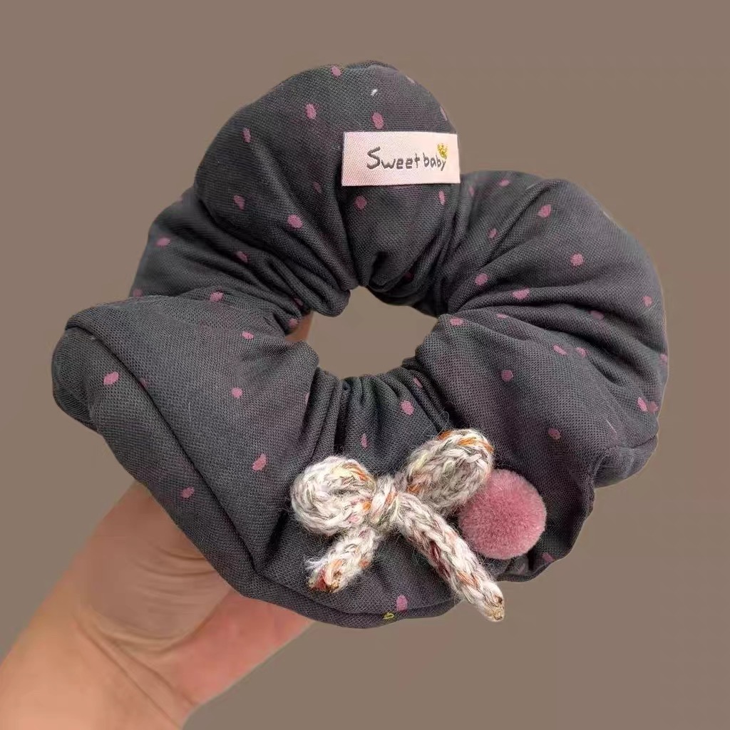 【阿敲】A2446~韩系ins东大门高端充棉波点大肠发圈蝴蝶结-麦穗头饰