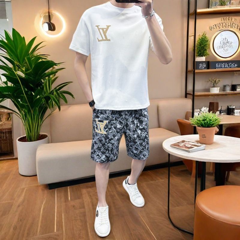欧货男士高端短袖恤短裤休闲套装新款夏季潮牌男装一套搭配