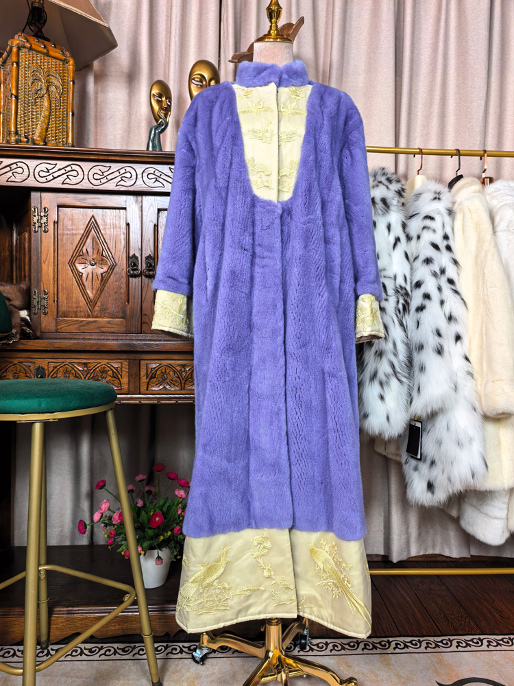 ZB80-129直播福利  新国风T台秀款刺绣立领全抽工艺加长（紫）