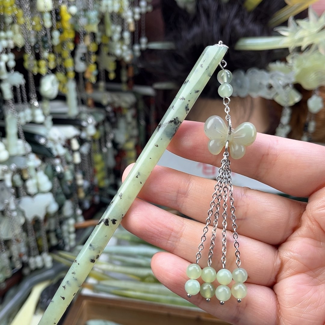 蛇纹石玉发饰未镶嵌长度16.5左右