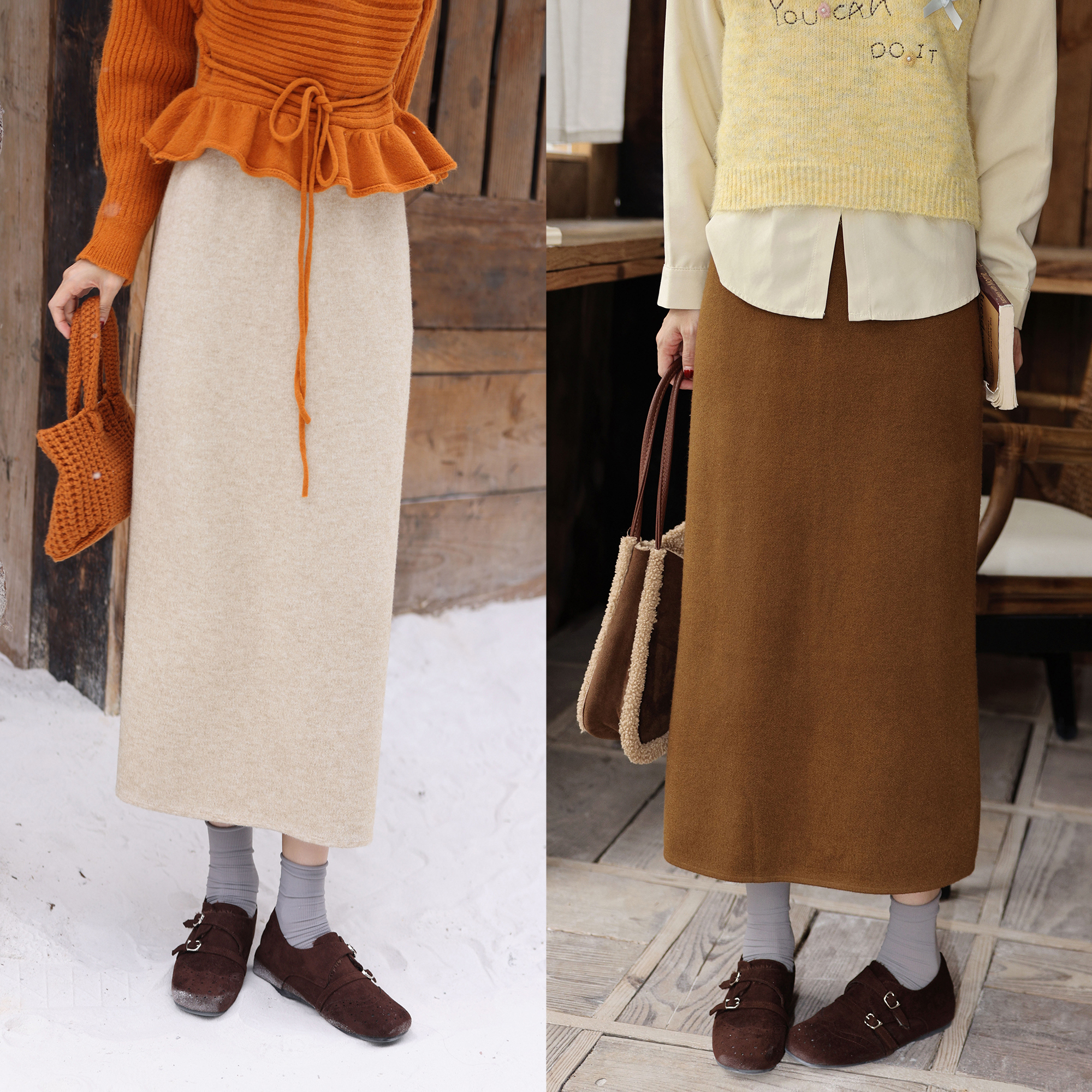 陈大器【炉火温书】港风复古一体绒显瘦高腰百搭半身裙子JM2477630