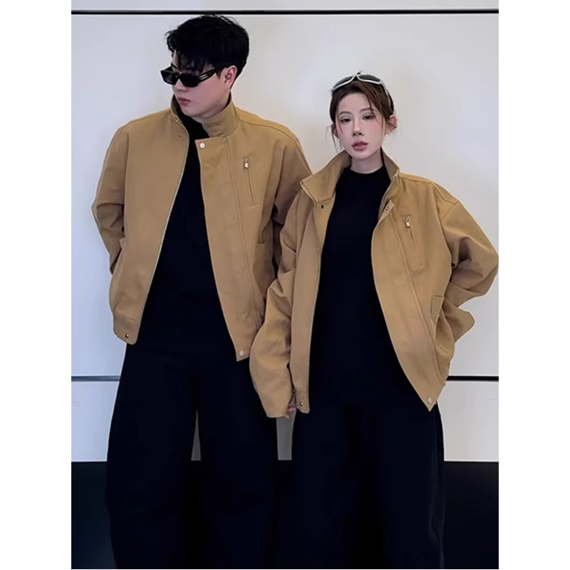 蛇年限定卡其色帆布工装外套男春秋cleanfit哈灵顿夹克情侣棒球服