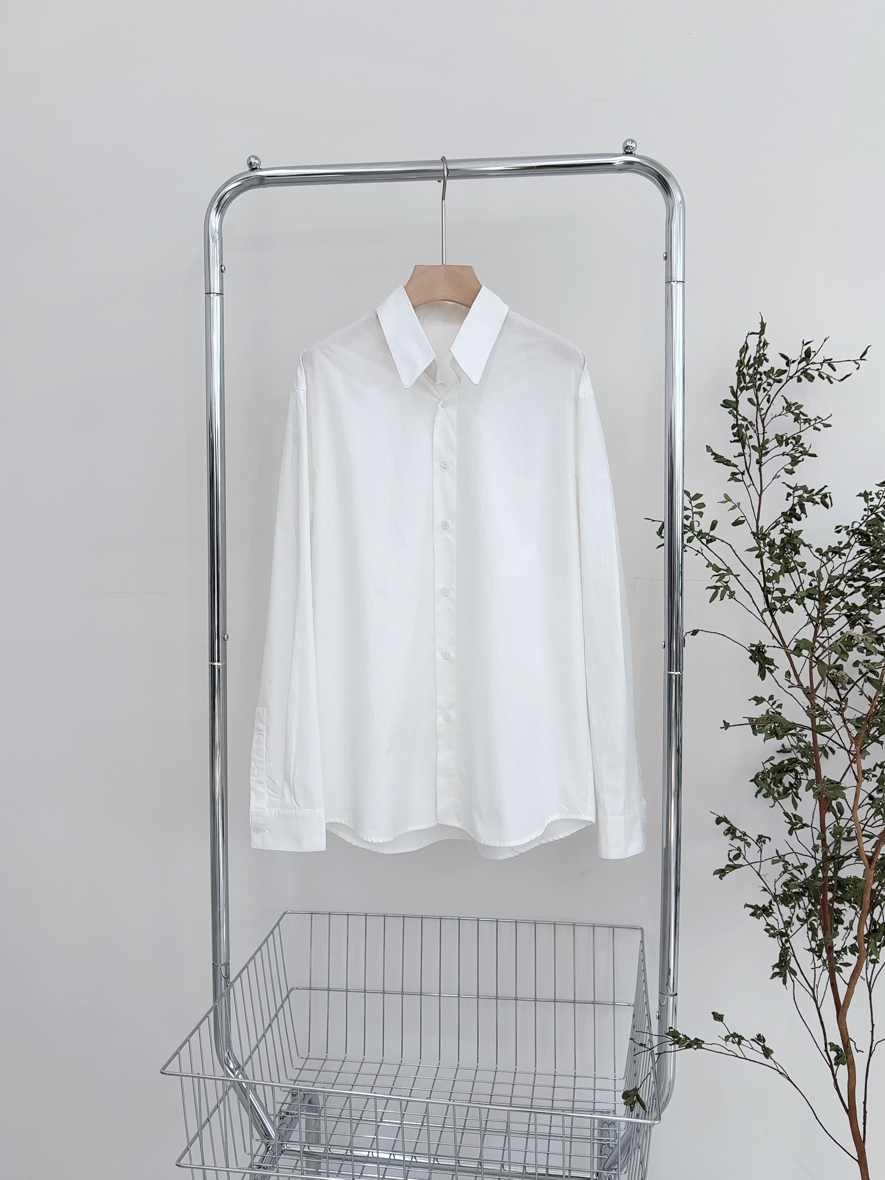 闪闪兒 府绸棉 oversiz**e白色休闲宽松长袖衬衫 9138