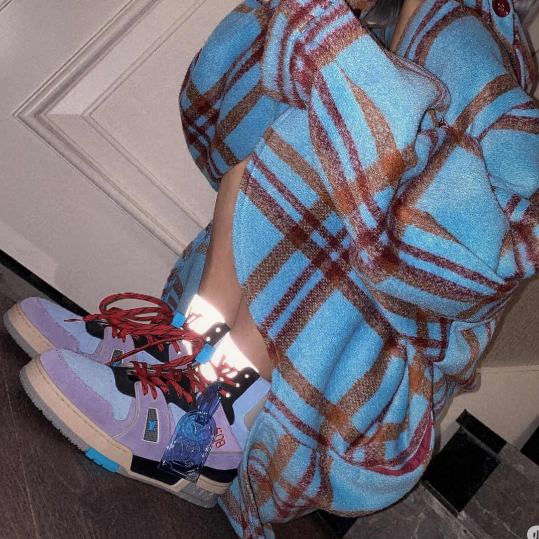 95新 LouisVuitton/路易威登 紫罗兰拼接色高帮Trainer8码2518