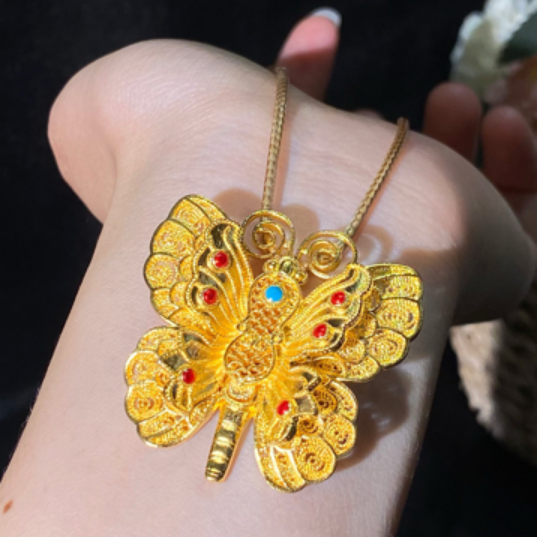 吊坠足银珐琅 足银吊坠新款珐琅彩蝴蝶花吊坠时尚百搭个性毛衣链