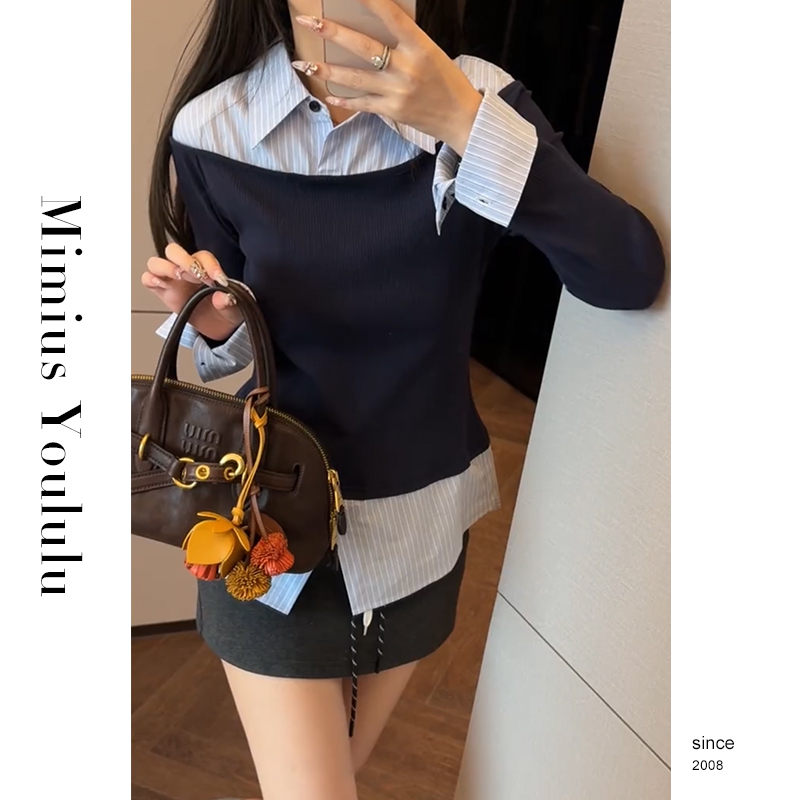【mimius】&游鹿鹿 休闲学院翻领衬衫假两件上衣 G02147