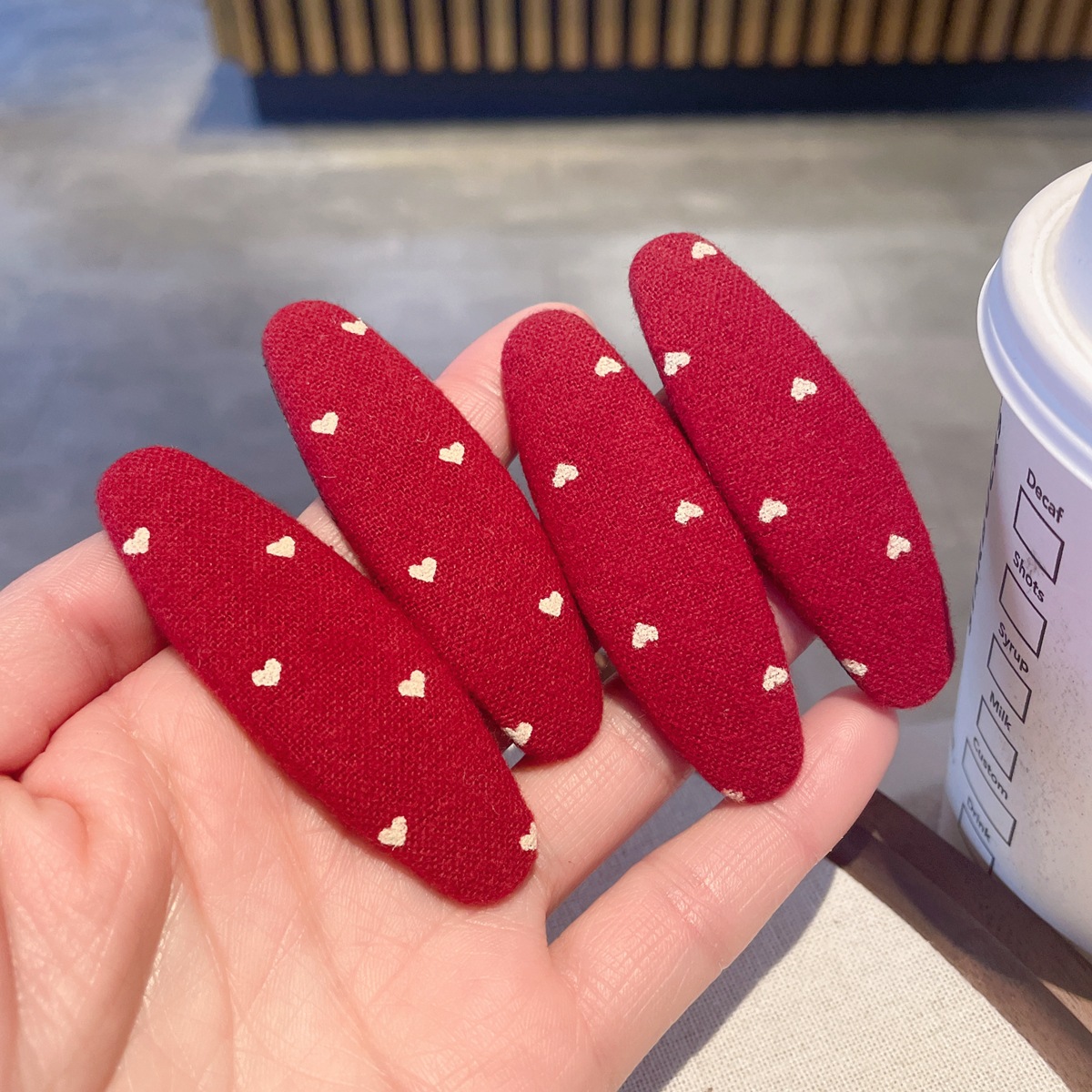 甜美布艺波点酒红色掰掰夹bb夹百搭碎发夹发卡时尚刘海夹侧边夹