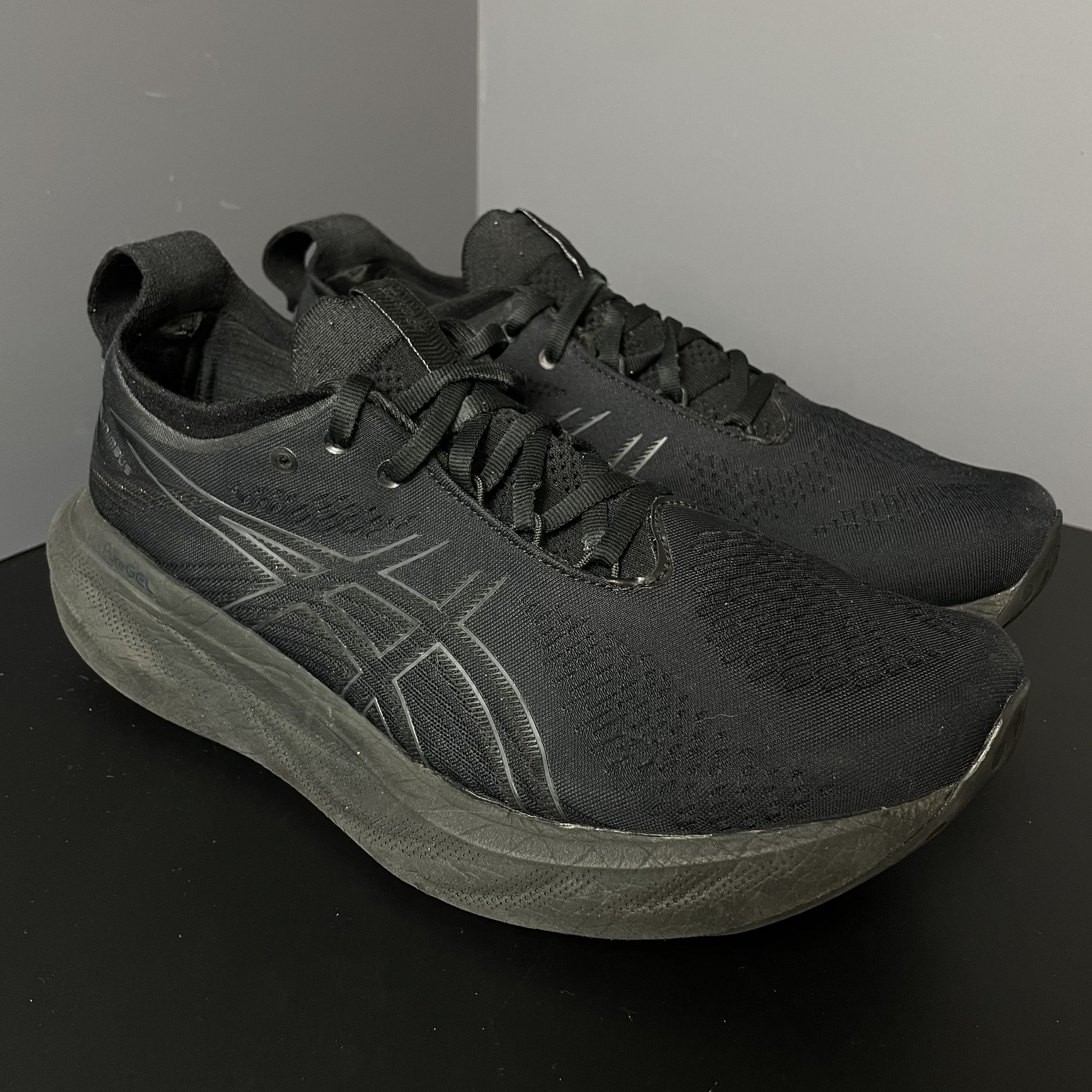 90新 ASICS/亚瑟士 44码 Gel-Nimbus 25 跑鞋 休闲鞋 曜石黑 无盒