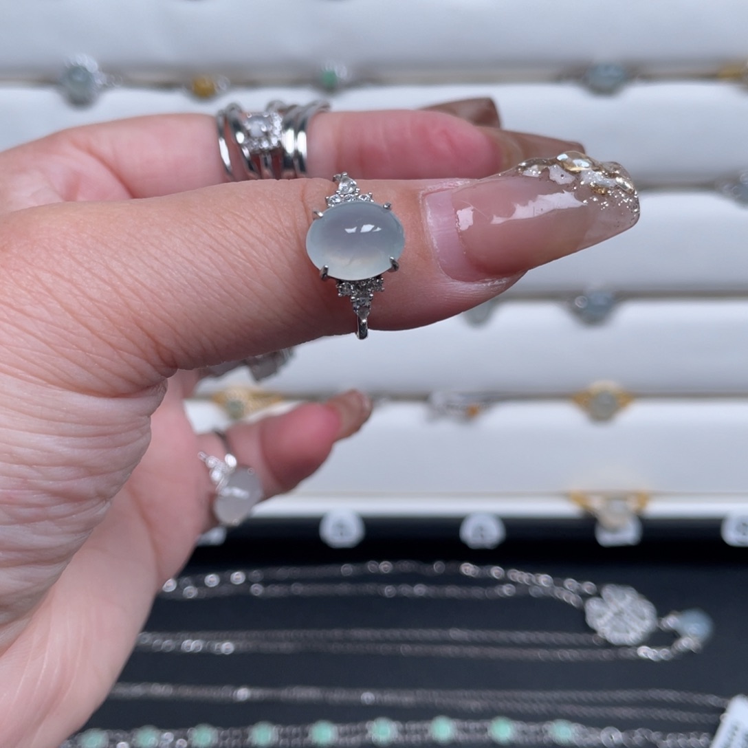 翡翠戒指银S925镶嵌戒指