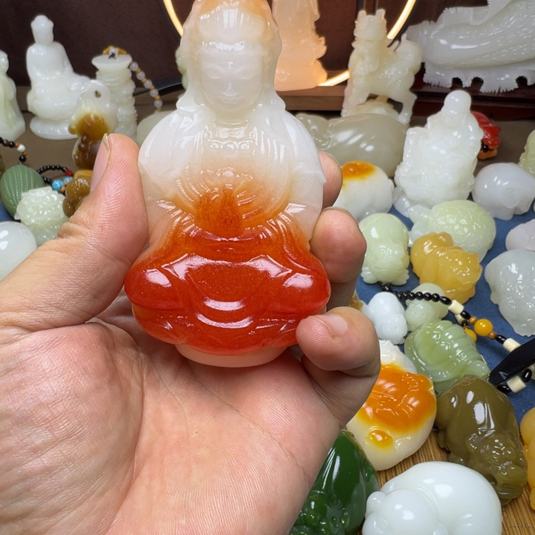 石材涛*手工雕刻观音摆件