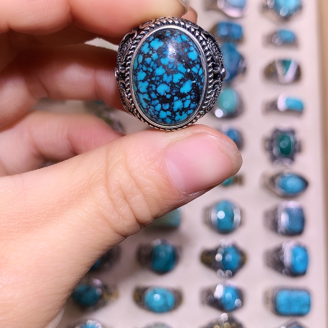 绿松石银S925镶嵌戒指