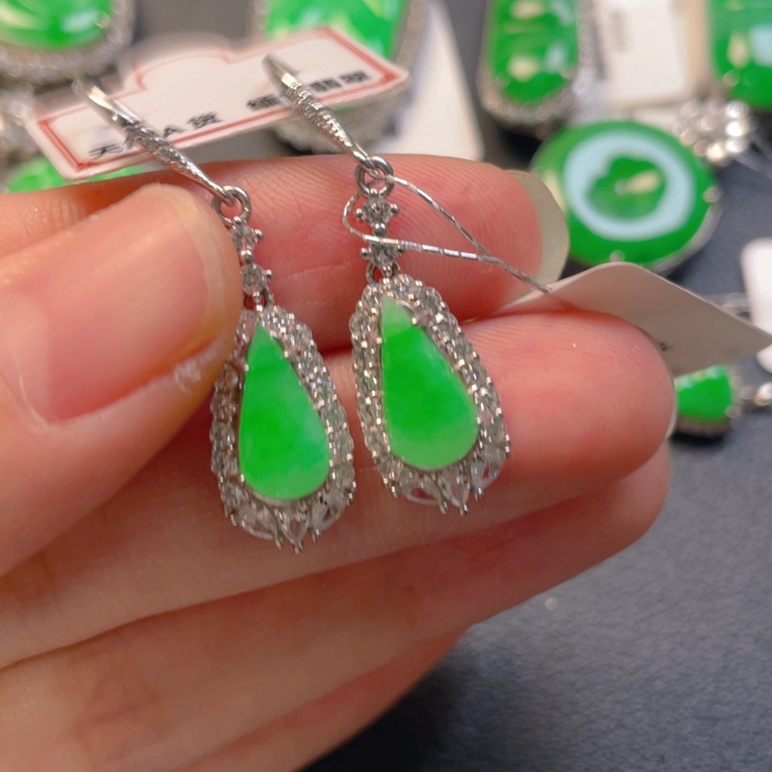 翡翠银S925镶嵌吊坠(不含链)耳坠