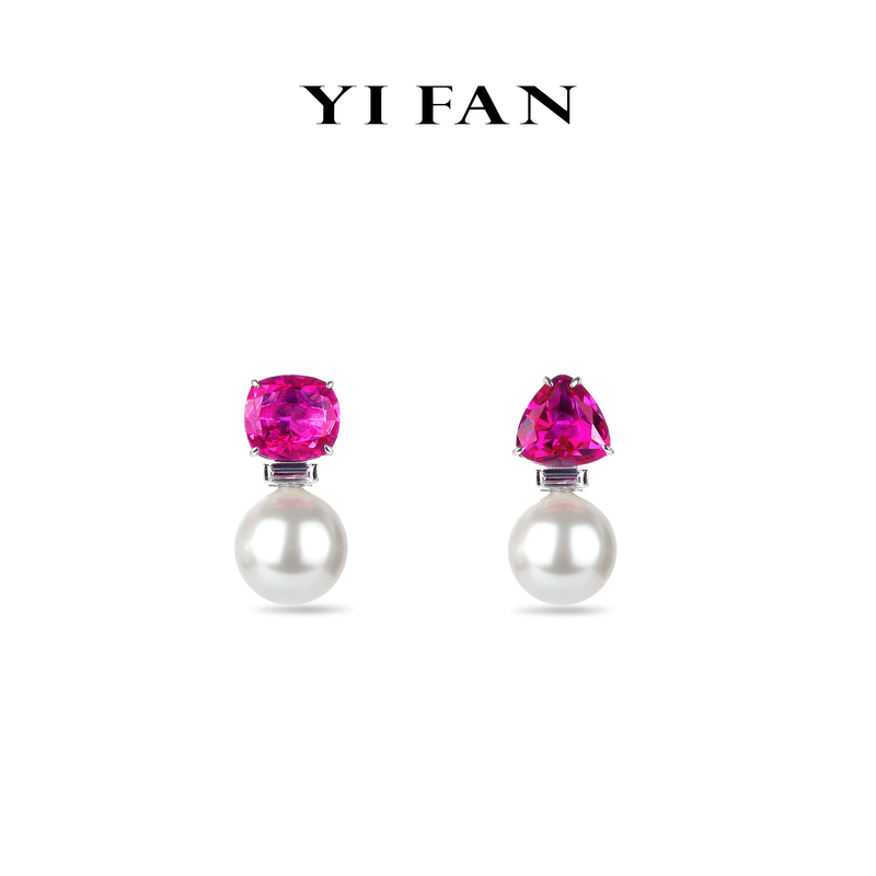 925银合成锆石耳饰 一梵  3306-气质百搭轻奢玫红白珠简约精致耳
