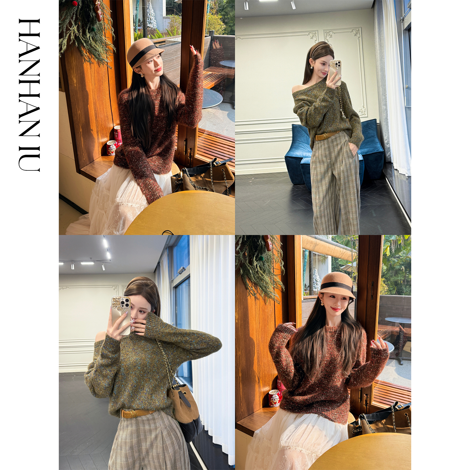 韩韩IU【玛瑙夜曲】高定羊毛马海混纺亲肤保暖时尚圆领秋冬短款毛衣