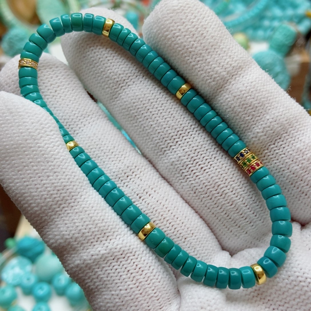 绿松石珠子18K金镶嵌