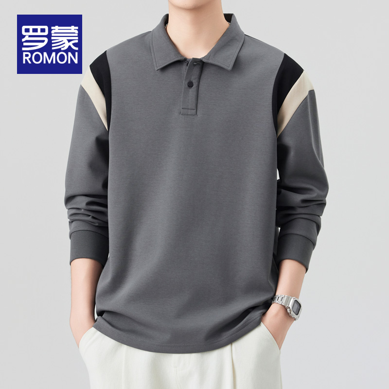 罗蒙秋季男士长袖t恤2025新款潮牌百搭上衣男款翻领休闲POLO衫男