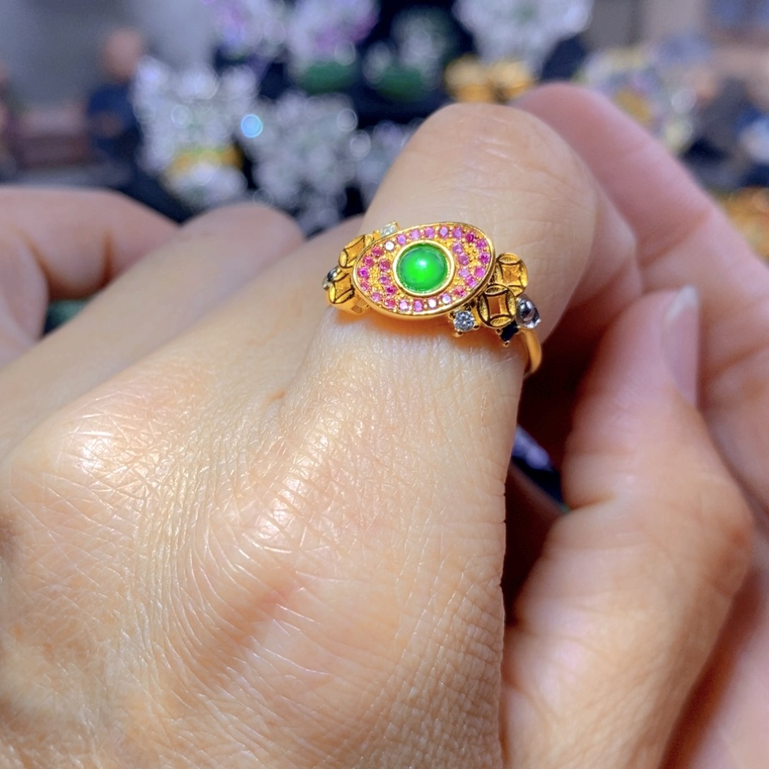 翡翠耳钉银S925镶嵌天然翡翠