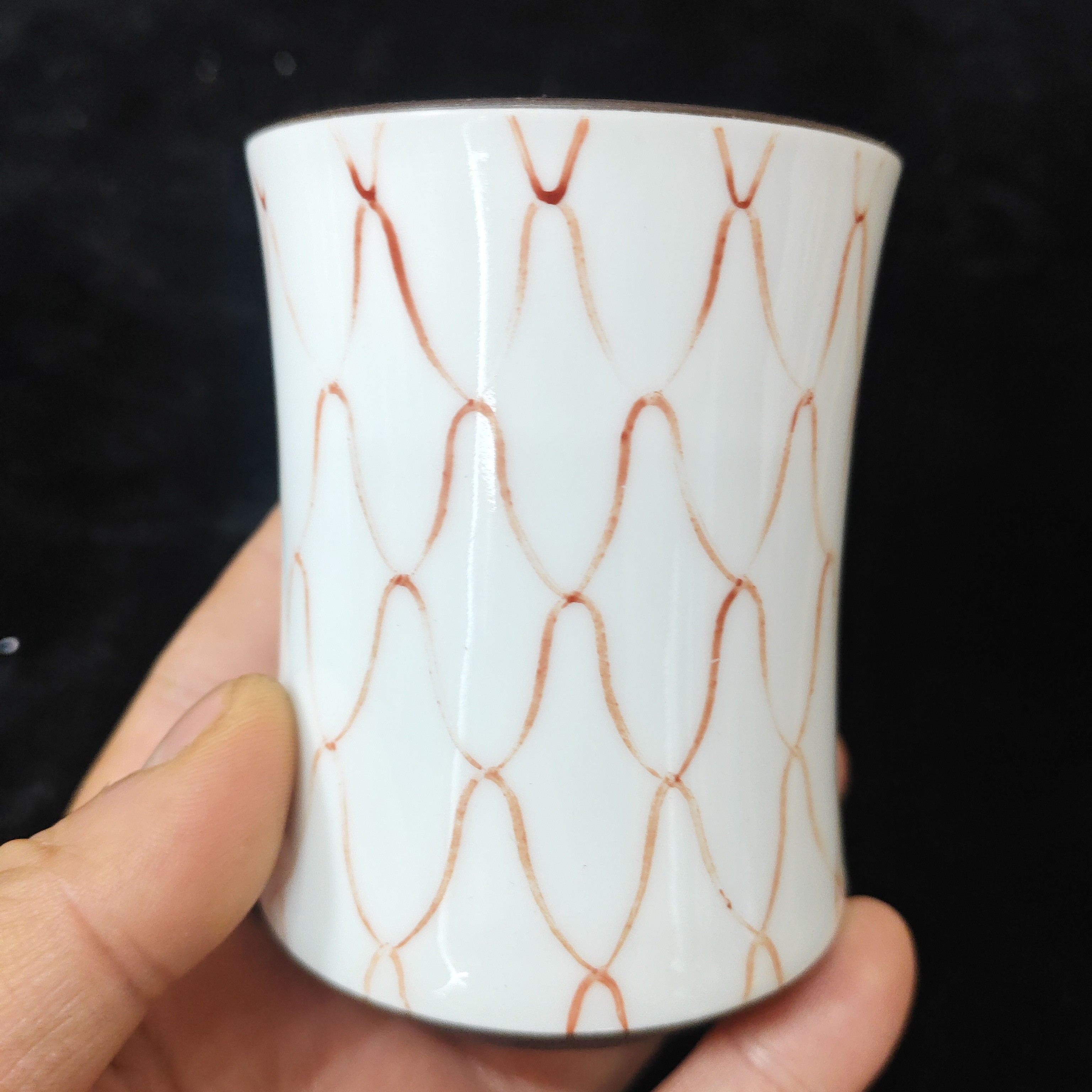 日本 深川制百年庵 网格纹 主人杯 茶杯