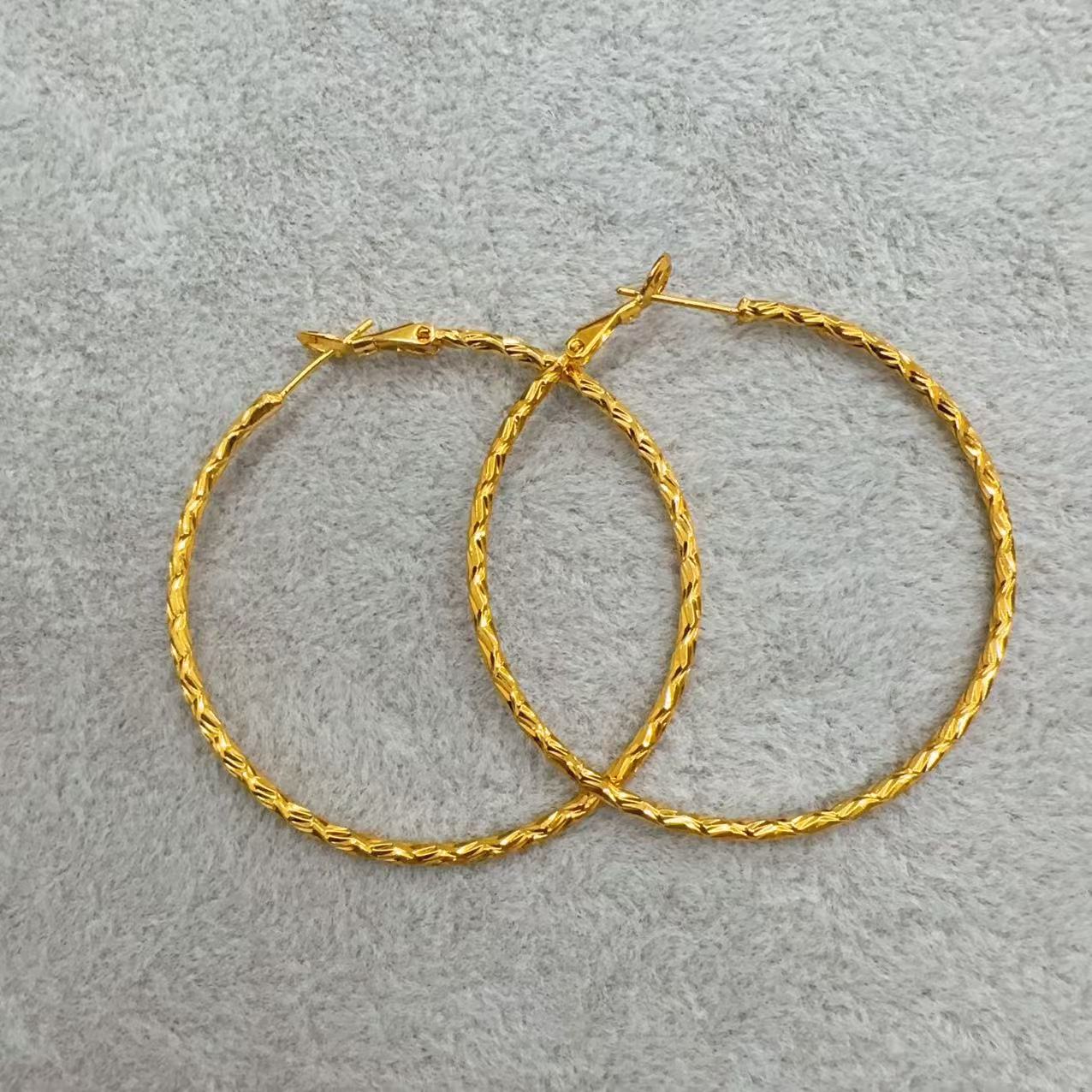 耳饰 耳圈 精工40#水波纹黄色耳圈 D-24540