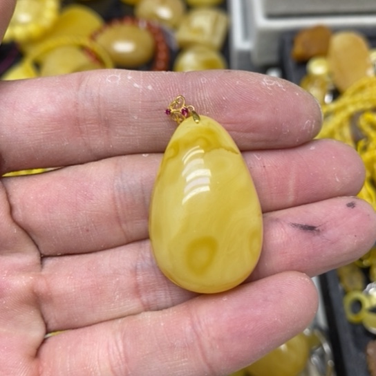 蜜蜡裸石银S925镶嵌吊坠