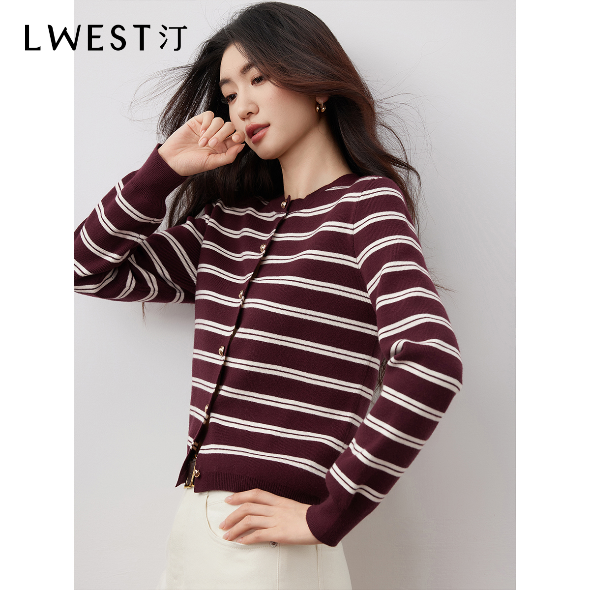 【林一专属】朗文斯汀复古时尚撞色条纹针织开衫DTYZ5510B19612