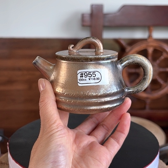 #955柴烧裸烧窑变玫瑰金茶壶