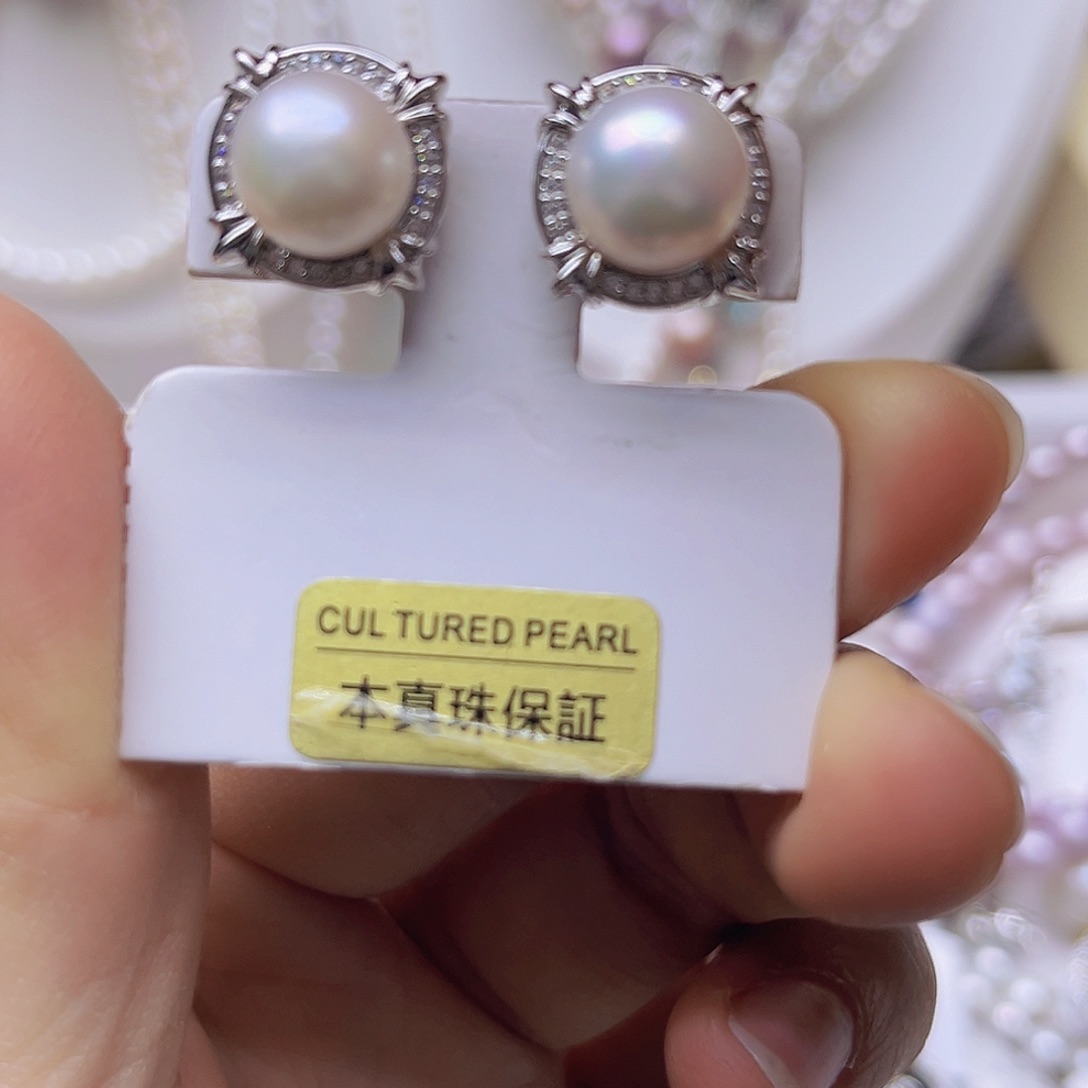 淡水珍珠银S925镶嵌吊坠或者耳钉