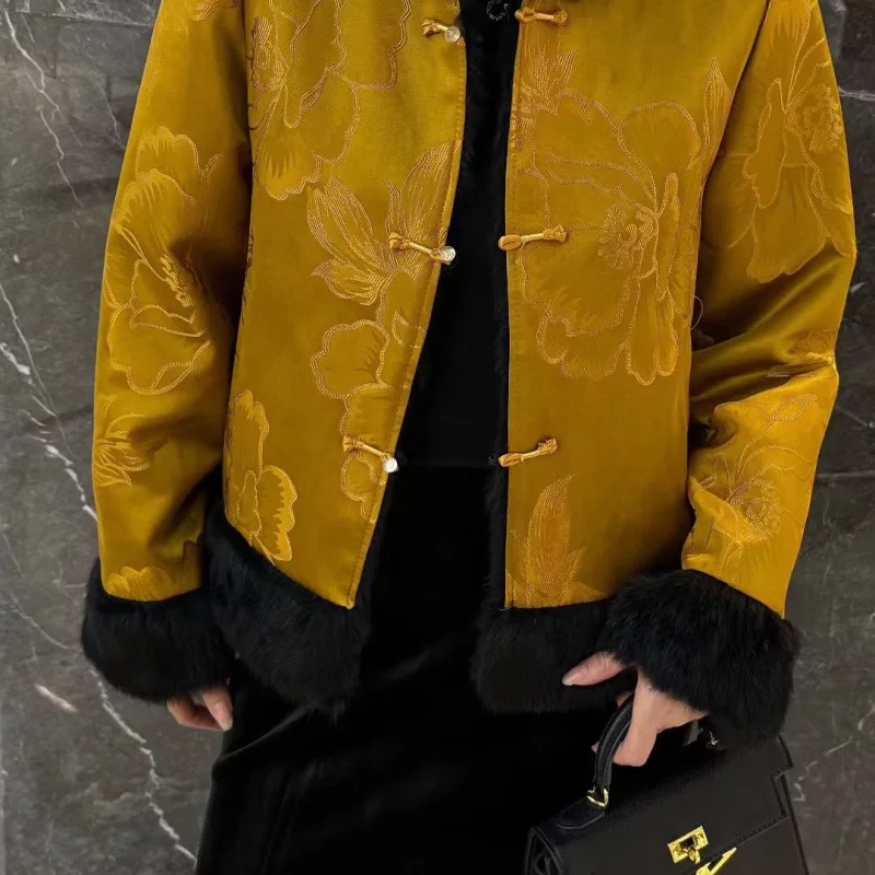 冬季新款黄色国风新中式羽绒服