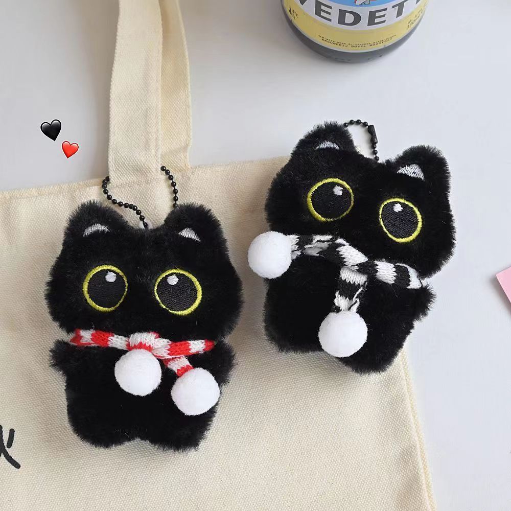 新款小黑猫包包挂件可爱超萌毛绒公仔钥匙扣玩偶学生书包挂饰礼物