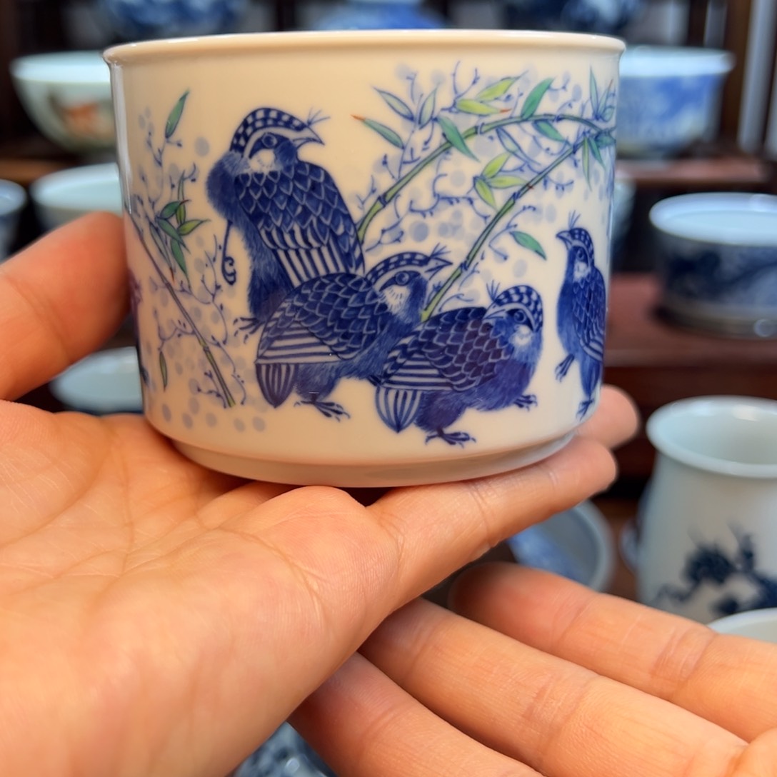 景德镇手绘福利鹌鹑容天杯