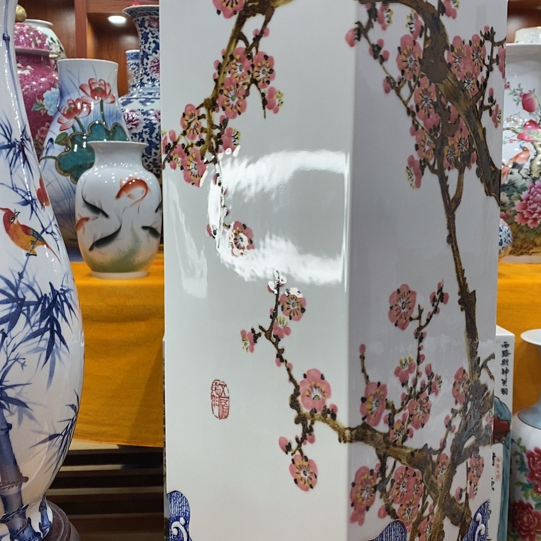 摆件玉**风景德镇陶瓷四方瓶