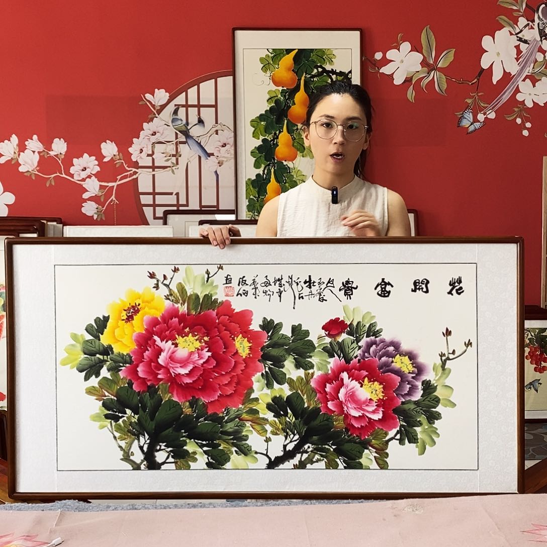 国画手写手绘国画作品62✖️122带框包邮