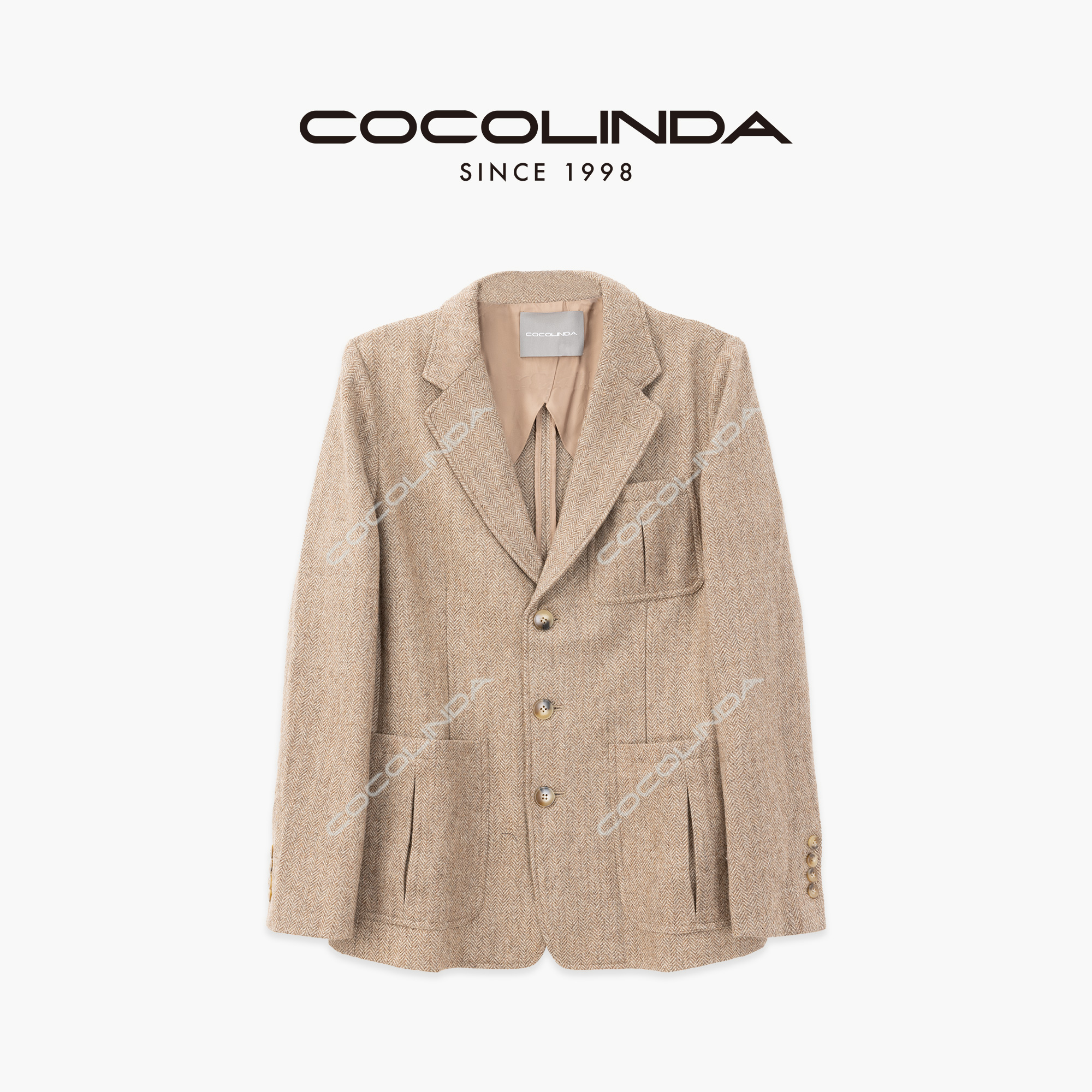 COCOLINDA | 绵羊毛老钱人字纹双开叉毛呢西装外套（挂半里）C3533