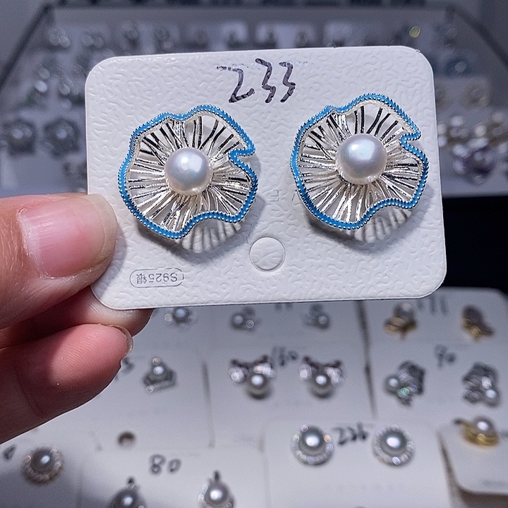 耳饰银S925镶嵌淡水珍珠