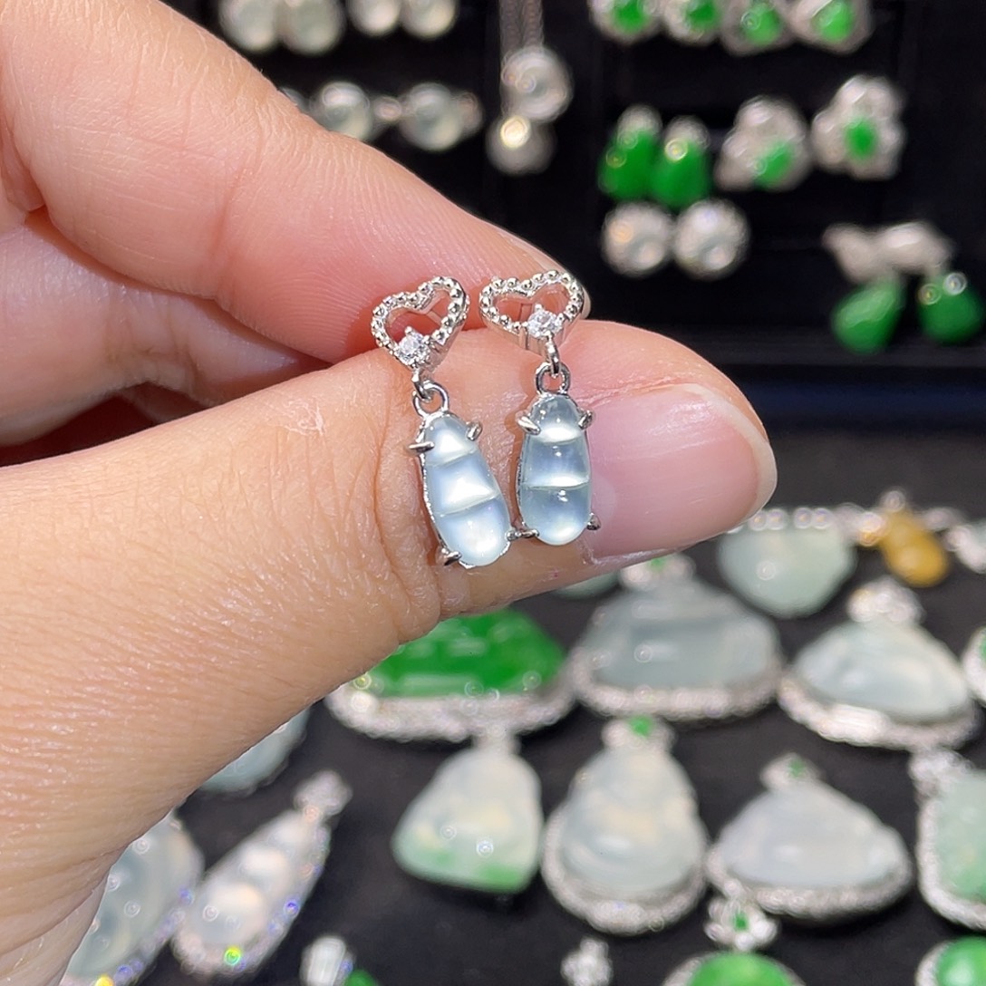 翡翠银S925镶嵌耳饰