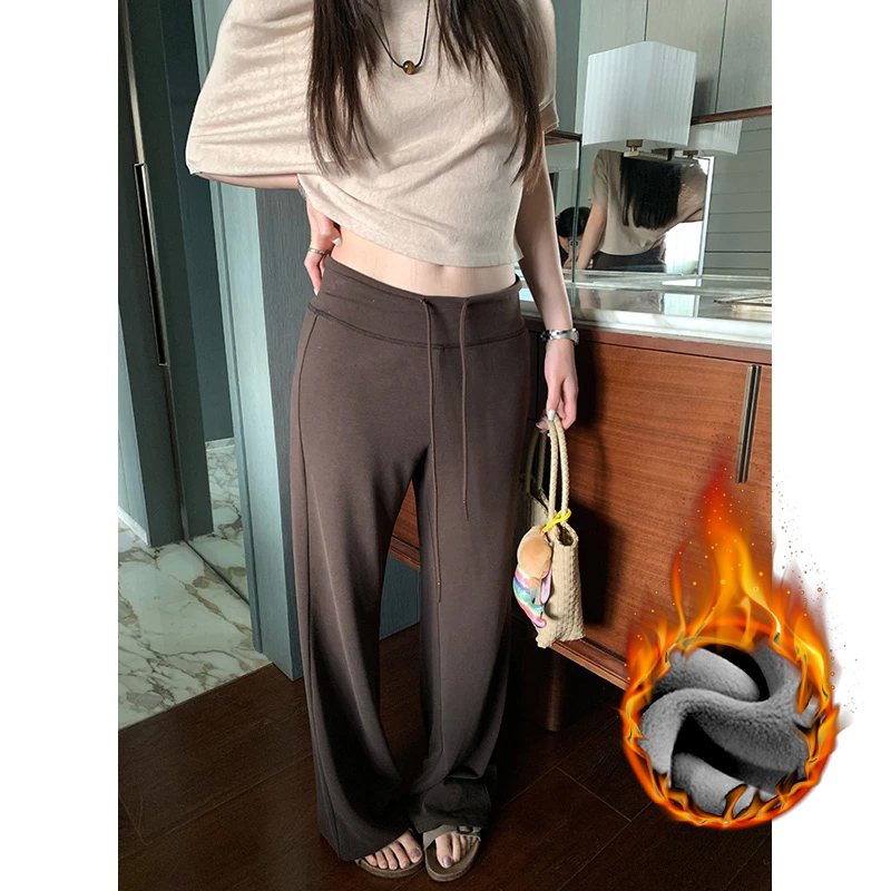 孕妇裤子2025新款长裤阔腿裤慵懒风秋冬季加绒拼接休闲时髦春秋季