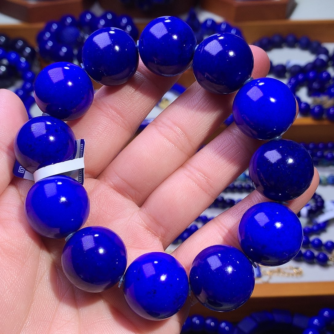 青金石未镶嵌手串18.2m顶级帝王青大颗粒圆珠串