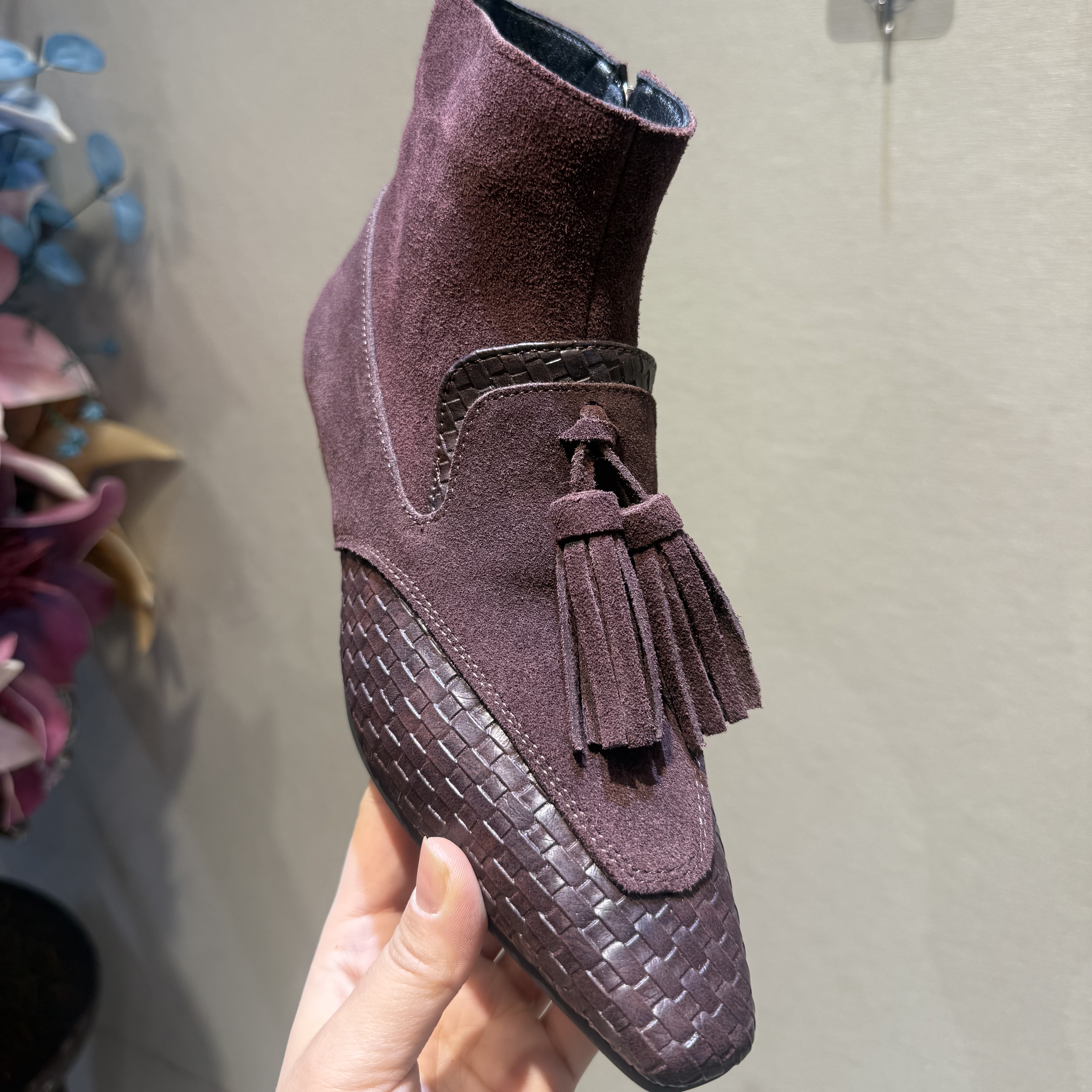 7688-52羊皮3CM复古真皮方头粗跟女秋冬新款时装靴