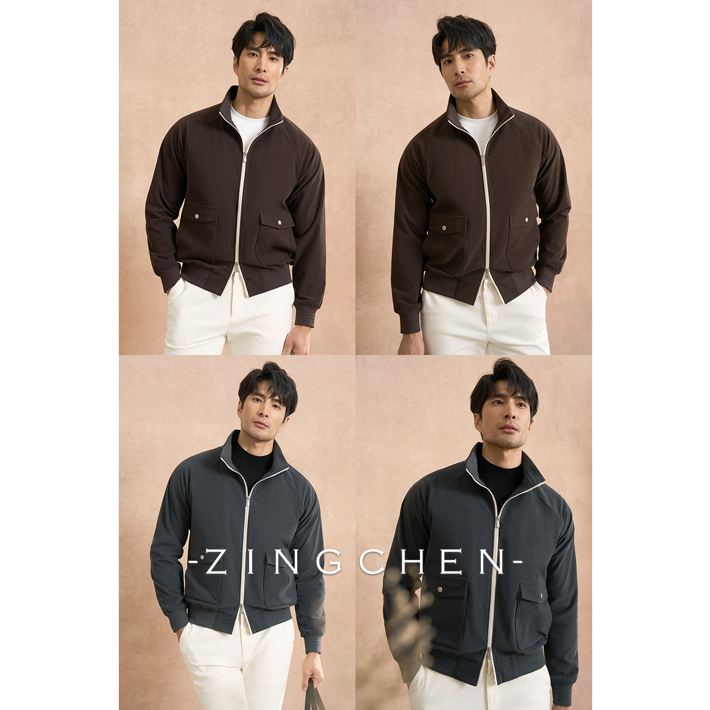 【格纹灯芯绒工艺】ZINGCHEN秋冬撞色拉链立领夹克 男士短款外套