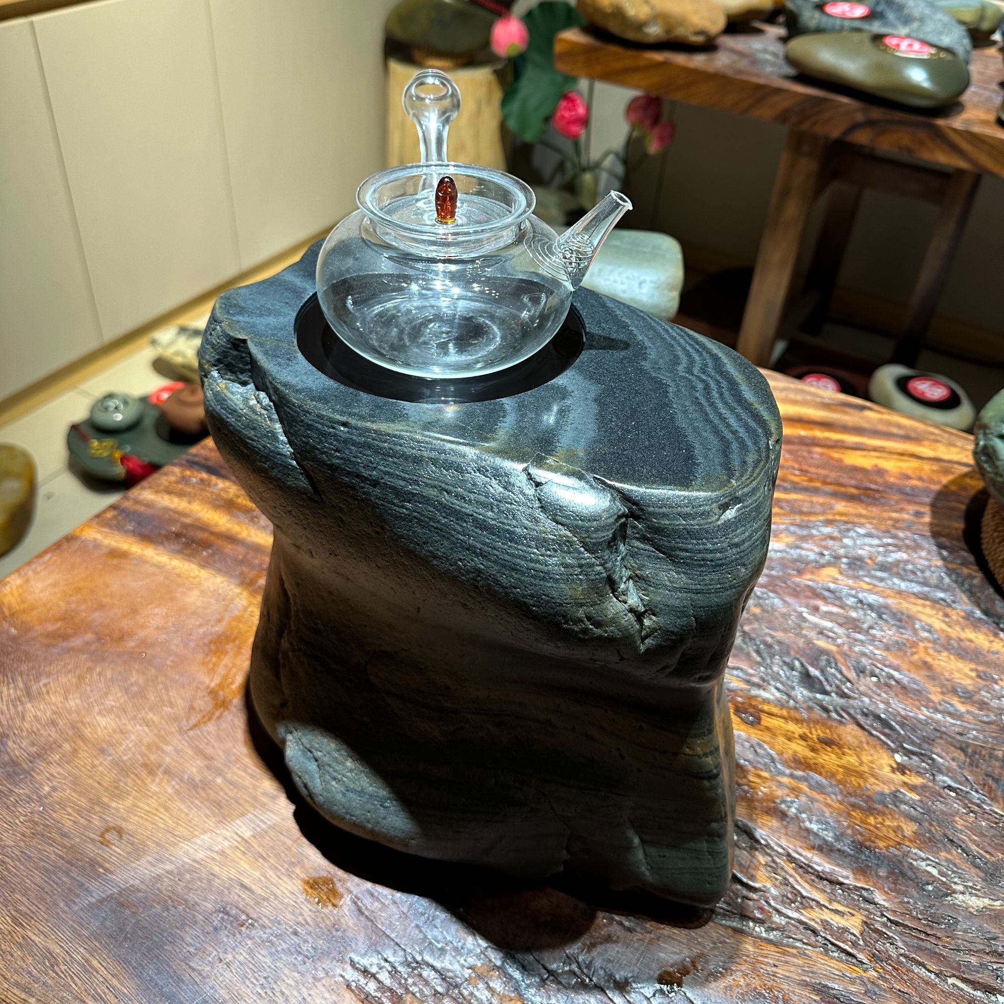 贵州奇石茶炉煮茶器电陶炉煮茶器家用茶道煮水创意耐热一体绿色