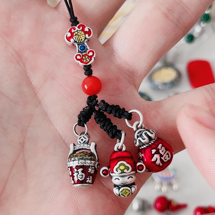 珐琅吊坠足银手机吊坠