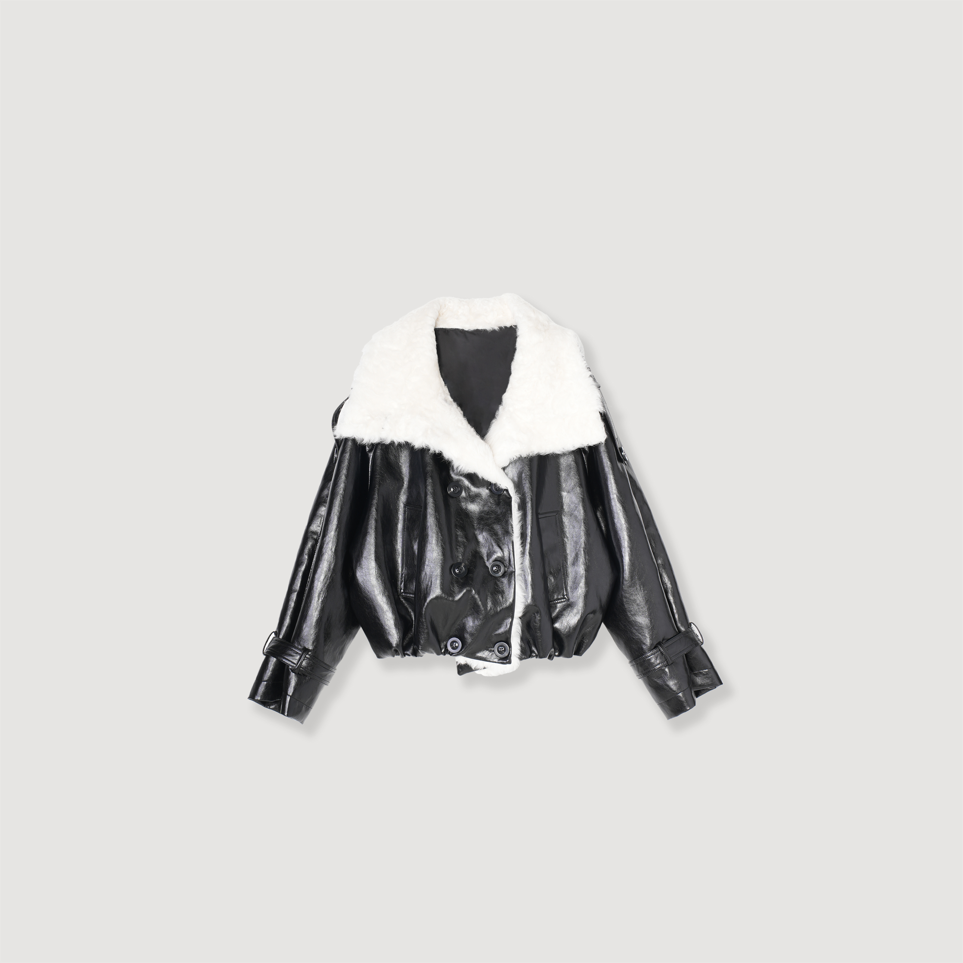 【夜桂花树】冬季新款小湖羊毛领90白鹅绒翻领短款派克服羽绒服