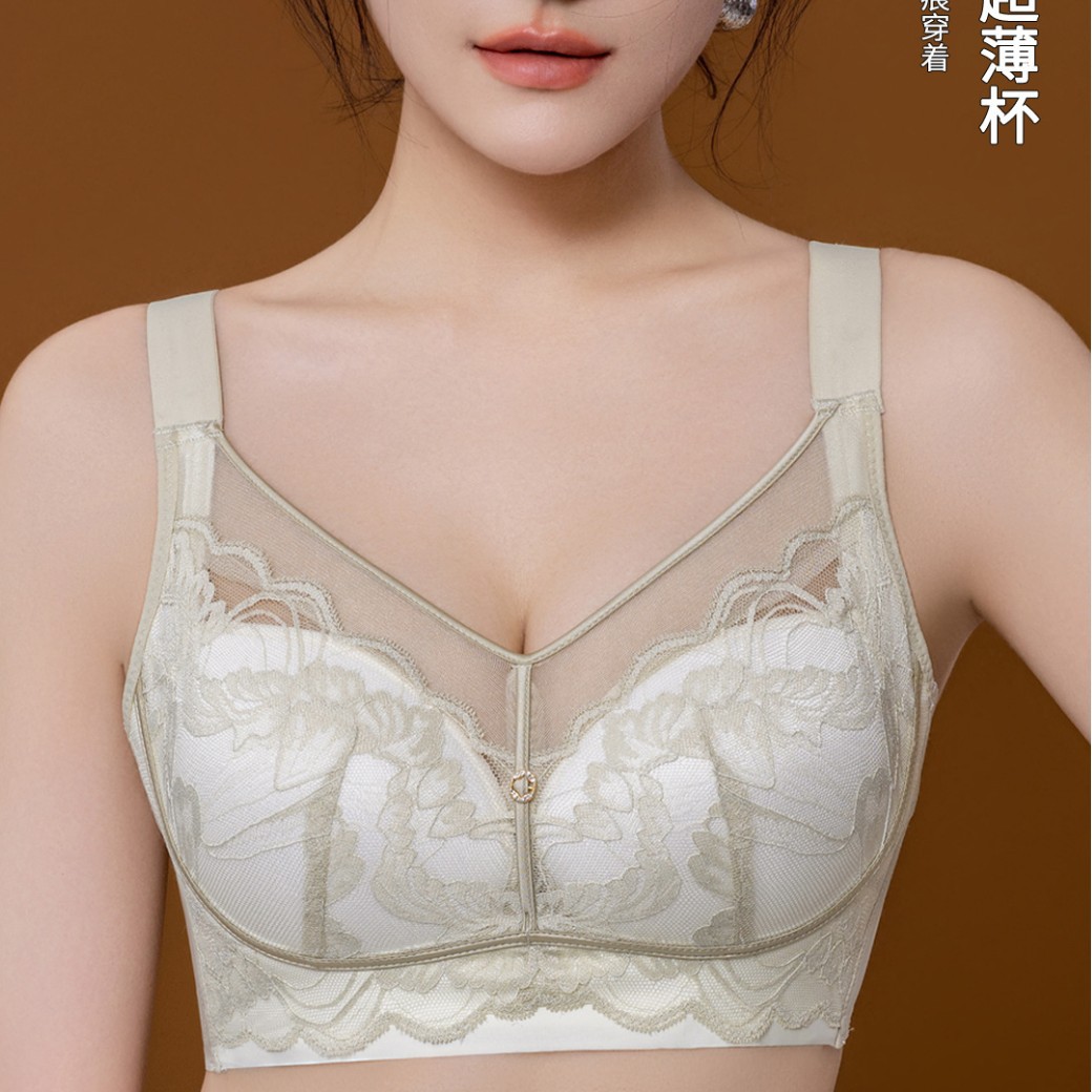 #新款女士超薄蕾丝立挺C杯内衣大胸显瘦文胸聚拢无痕无磁抹胸