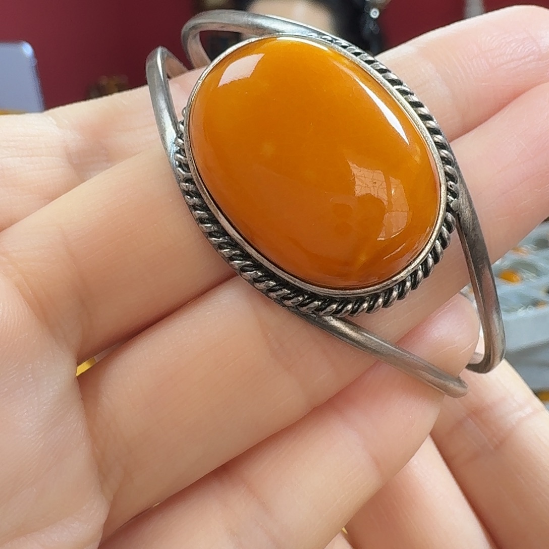 蜜蜡银S925镶嵌手链手镯