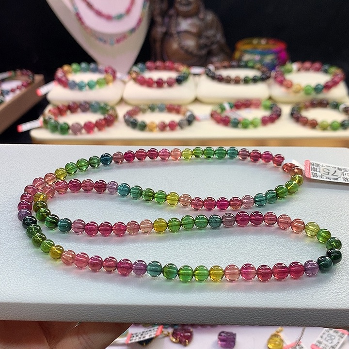 碧玺手链未镶嵌5.8/老矿彩虹。