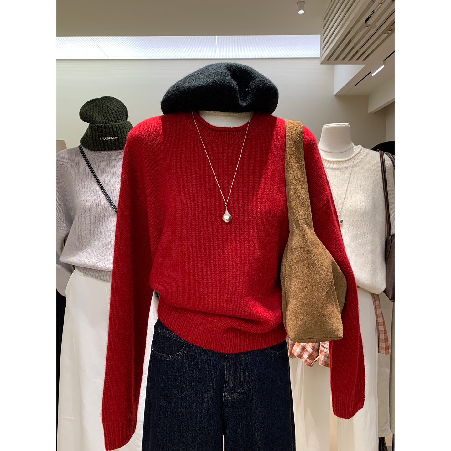 100羊毛软糯无压感卷边领圆羊毛衫基础多色百搭宽松显瘦保暖毛衣