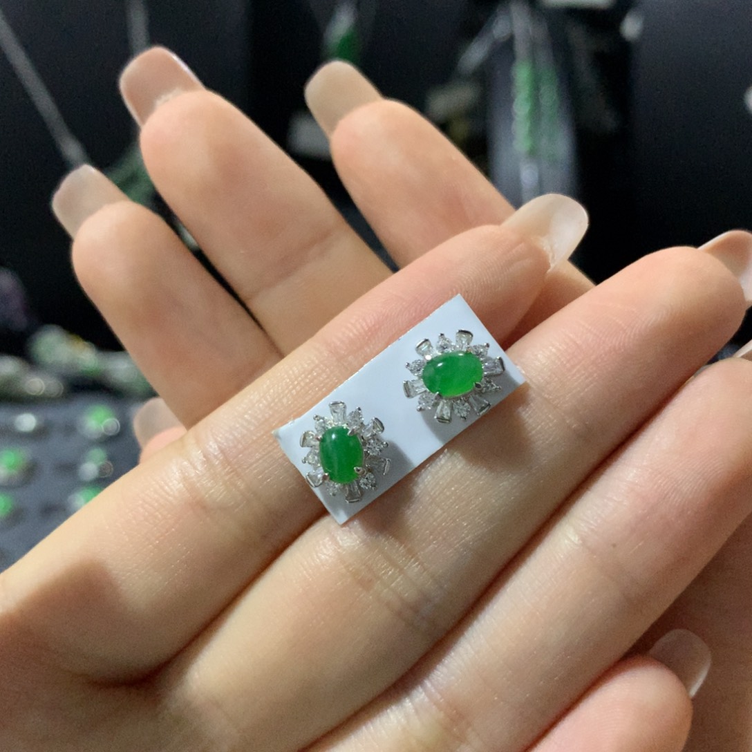 翡翠银S925镶嵌耳饰