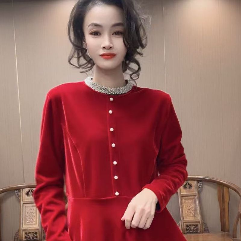 【峰姐优品】70008【DNY】珍珠扣下摆丝绒衫