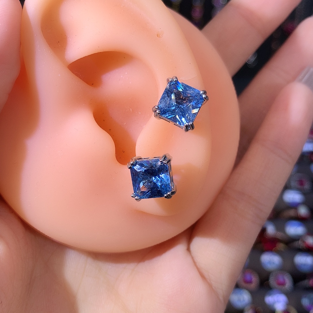 海蓝宝石耳坠银S925镶嵌白8