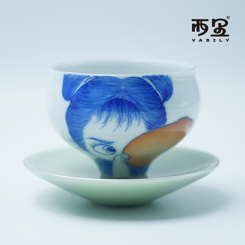 念物集 小仙女吃桃套杯 纯手工手绘中式茶具 